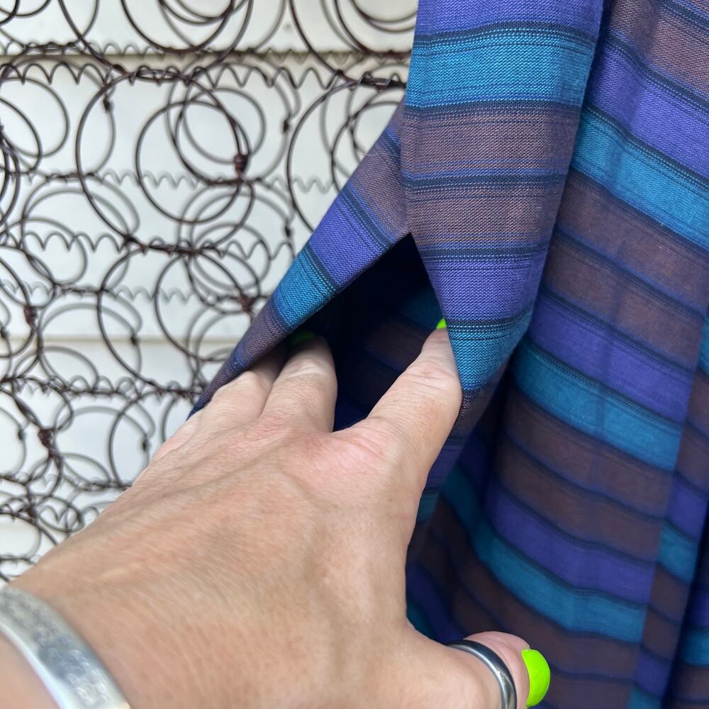 Vintage 80s American Shirt Dress striped V chevron blue gray - Picture 6 of 6